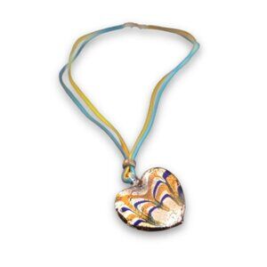 Murano-Style Glass Heart Pendant Necklace